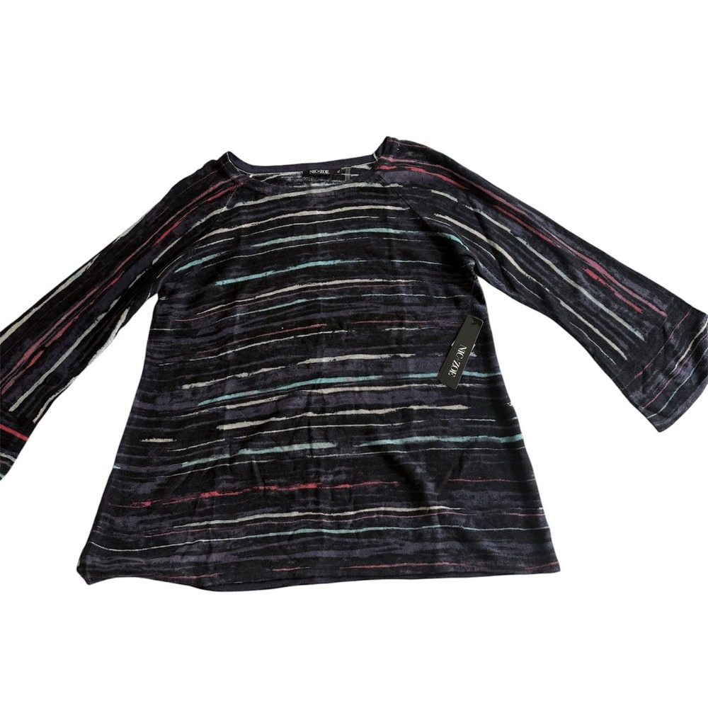 NWT Nic & Zoe Sweater 3/4 Sleeve Blue Print Petite Lge
